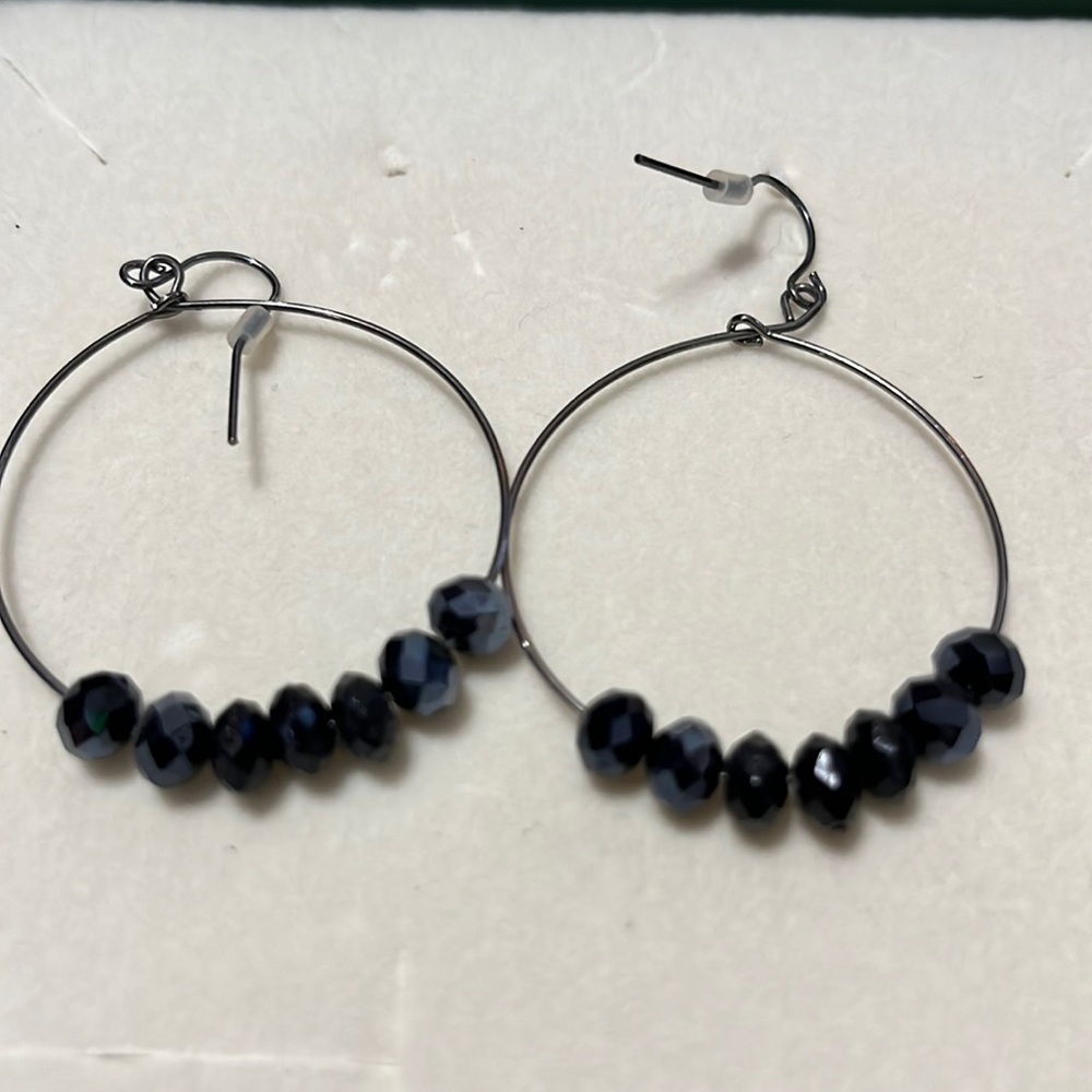 Black hoop with black crystals earrings